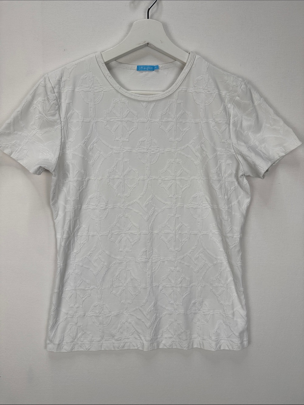 J. McLaughlin White Textured Stretch Short Sleeve Top Medium